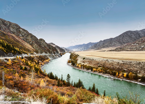 Top view of the Katun river. Altai Republic, Russia