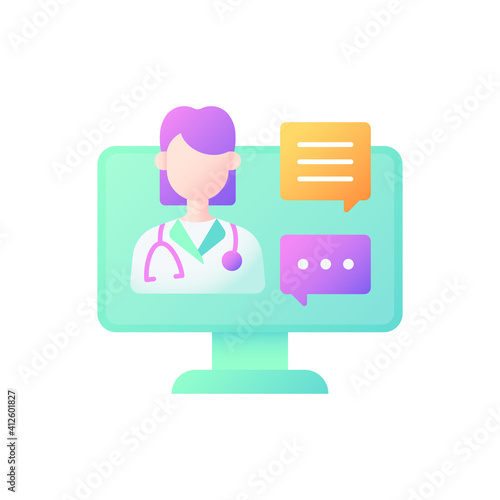 Chat consultation vector flat color icon. Personalized care for urgent medical conditions. Messaging between client and therapist. Cartoon style clip art for mobile app. Isolated RGB illustration