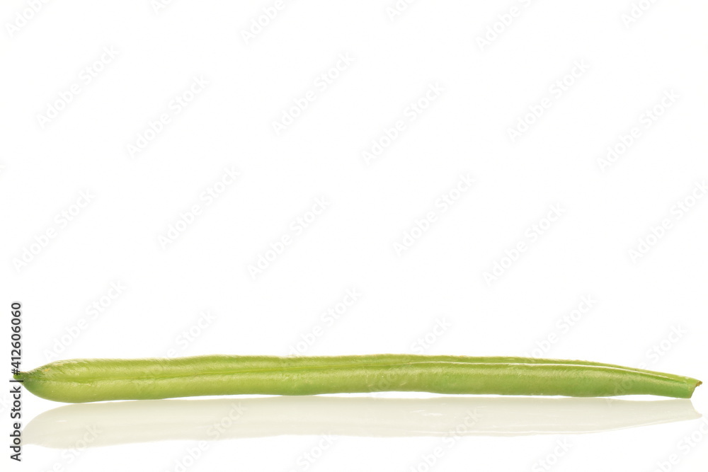 Pod of bright green, organic, natural, ripe beans on a white background. Pod of bright green, organic, natural, ripe beans on a white background.