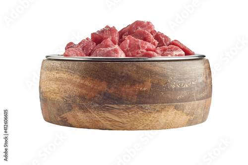 Obraz na płótnie Bowl heaped with healthy fresh raw meat for your pet dog or cat