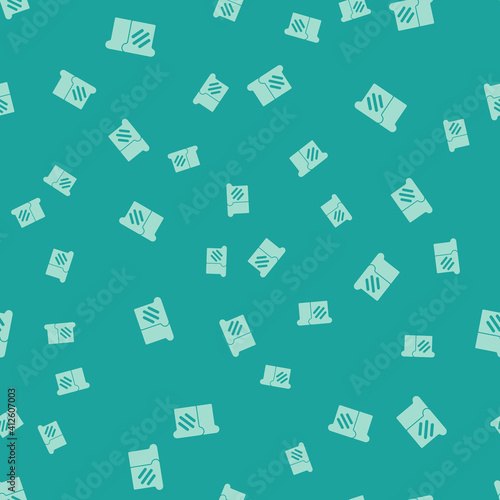 Green Bread toast for sandwich piece of roasted crouton icon isolated seamless pattern on green background. Lunch, dinner, breakfast snack. Vector.