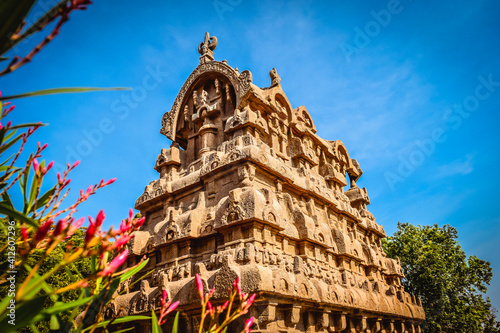 Exclusive rock reliefs India - The Descent of the Ganges in Mamallapuram-UNESCO World Heritage Site located at Great South Indian architecture. World Heritage in South India, Tamil Nadu, Mamallapuram photo