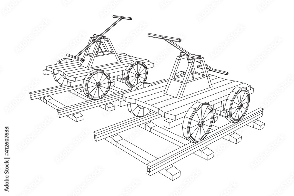 Handcar transportation. Draisine or rail vehicle