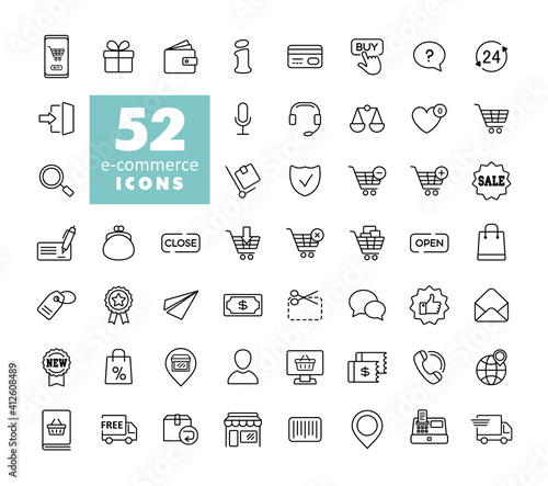 E-commerce set vector icons shopping and online