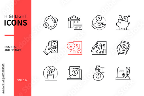 Business and finance - line design style icons set