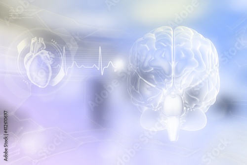 Medical 3D illustration - human brain, neurosurgery discovery concept - detailed electronic background