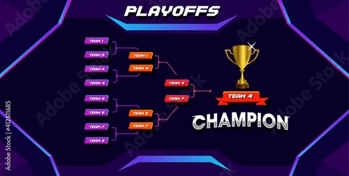modern sport game tournament championship contest stage bracket board vector with gold champion trophy prize icon illustration background in tech theme style layout.