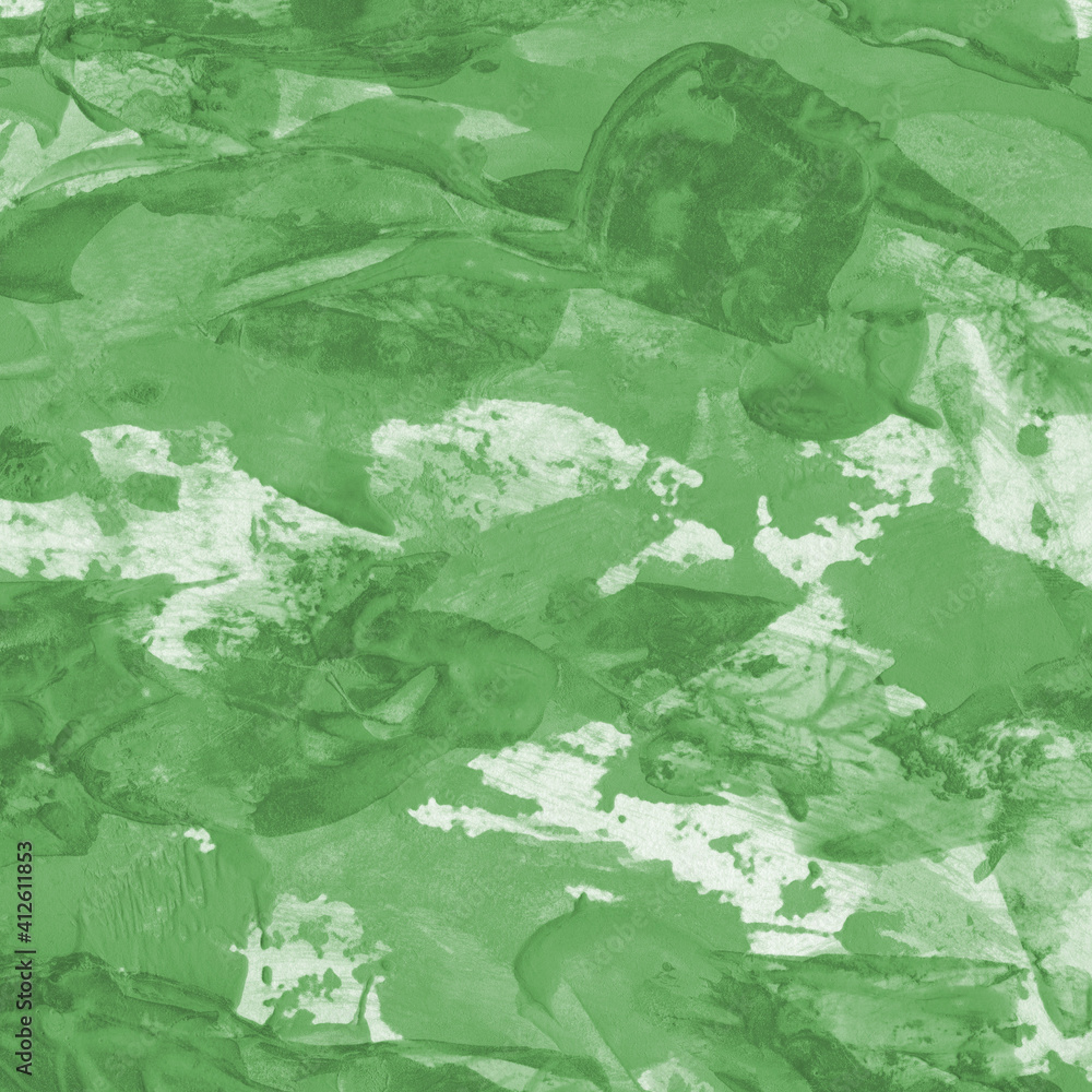 Fototapeta premium Modern contemporary acrylic background. Green texture made with a palette knife. Abstract painting on paper. Mess on the canvas.