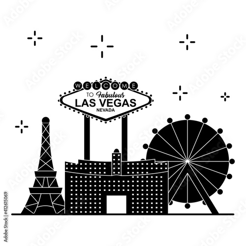 las vegas casino related icons, silhouette style