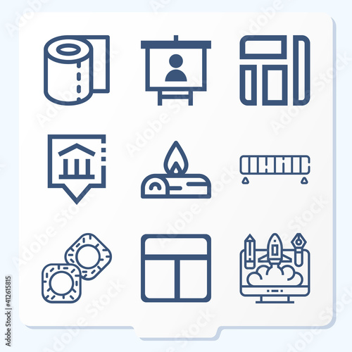 Simple set of 9 icons related to exhibition
