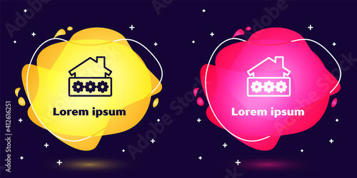 Set line House with password notification icon isolated on blue background. The concept of the house turnkey. Abstract banner with liquid shapes. Vector.