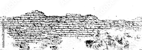Aged scratched chipped front of fence for 3D dark design. Cracked uneven flaked rot wall of an old castle grunge loft. Brushed peeling dirty ruined exposed stucco on shabby medieval scary street city