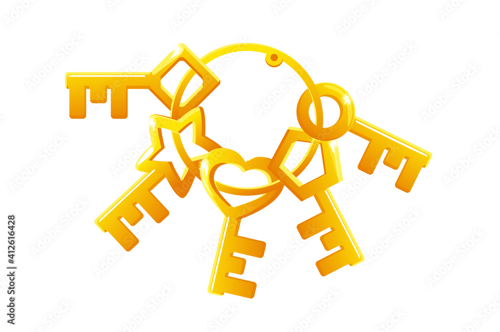 Vector set of golden keys in a bunch. Vector set of golden keys in a bunch.