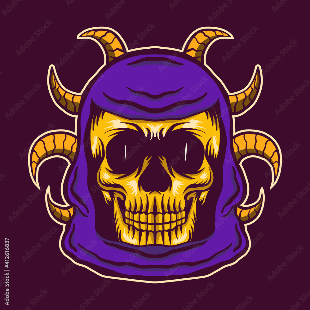 skull head vector with horn illustration design