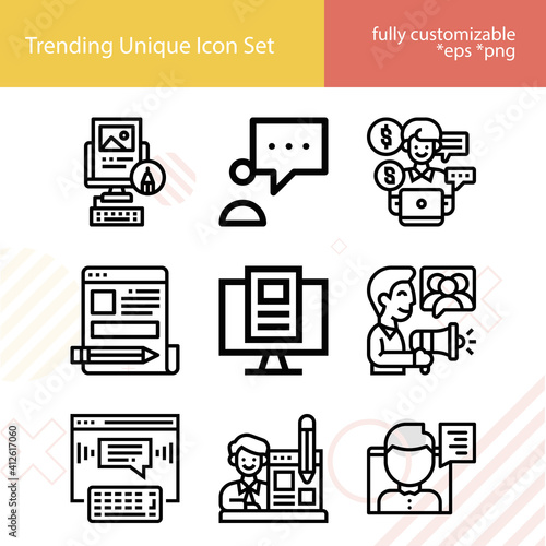 Simple set of blogger related lineal icons.