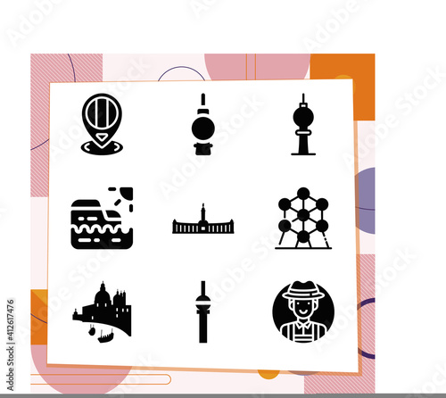 Simple set of 9 icons related to european country