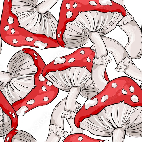 Seamless pattern amanita Mushrooms print for textile vector illustration design