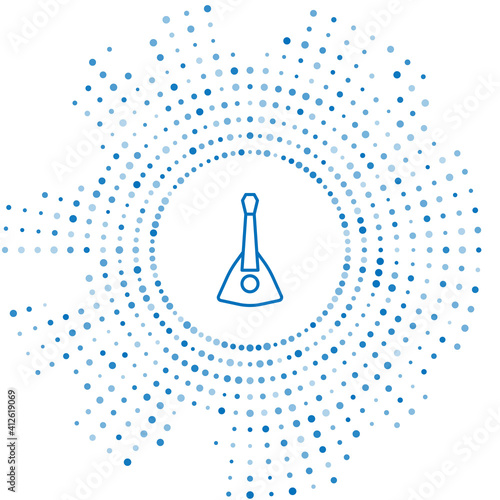 Blue line Musical instrument balalaika icon isolated on white background. Abstract circle random dots. Vector.