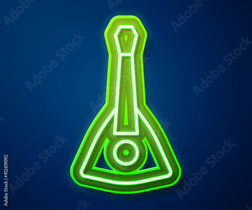 Glowing neon line Musical instrument balalaika icon isolated on blue background. Vector.