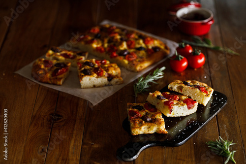 focaccia food photography on a table