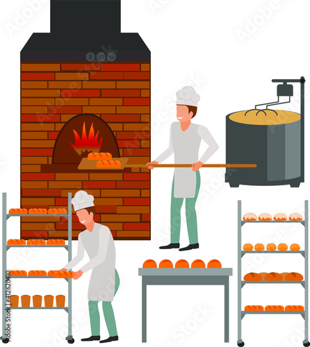 Agriculture.Production of bread, harvest, processing of grain,natural food farmer products, sale, vector illustration Factory and the production of bread.
