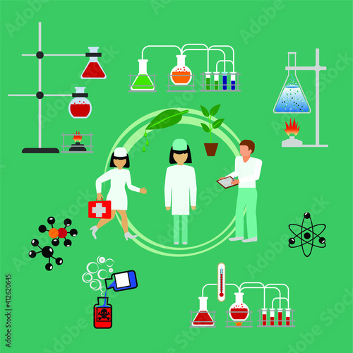 Production of medicine and vitamin with pharmaceutical industry symbols flat isolated vector illustration