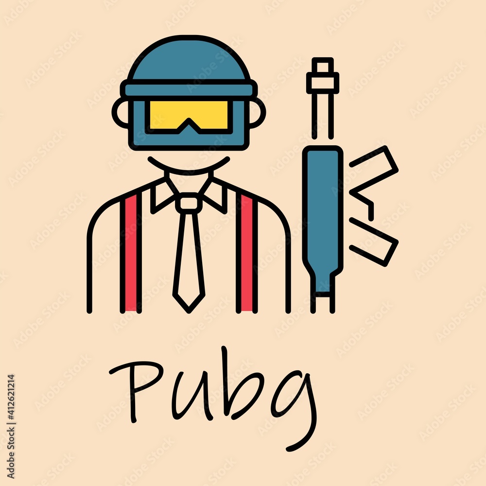 Flat vector icon of guy wearing tie, headgear and a weapon. Gaming concept illustration.