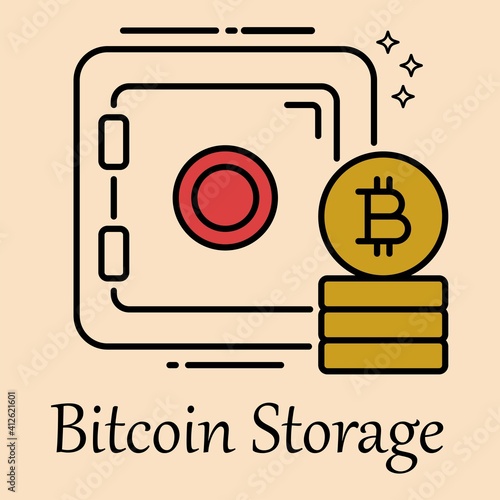 Bitcoin locker icon. Cryptocurrency storage, safe wallet symbol.