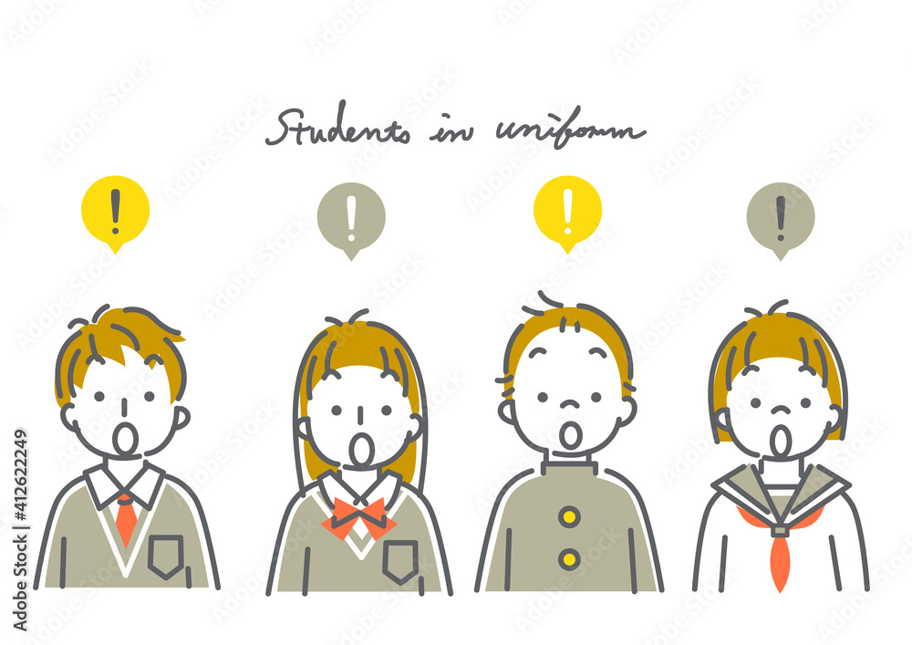 中学生 高校生 男女４人 のシンプルでかわいい線画イラスト素材セット Ilustracion De Stock Adobe Stock