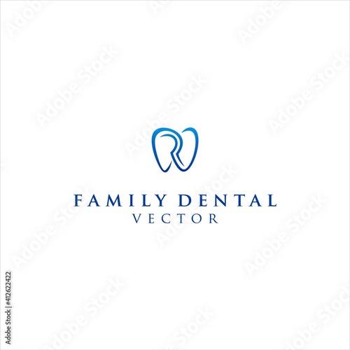 Family Dental Logo.Letter R and tooth Icon Vector Design
