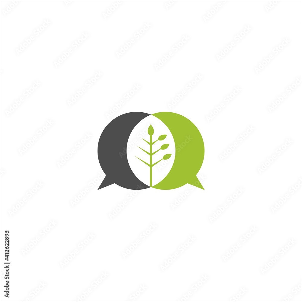 Chat Logo.with Communication Icon and Green Leaf Vector Design Chat Logo.with Communication Icon and Green Leaf Vector Design