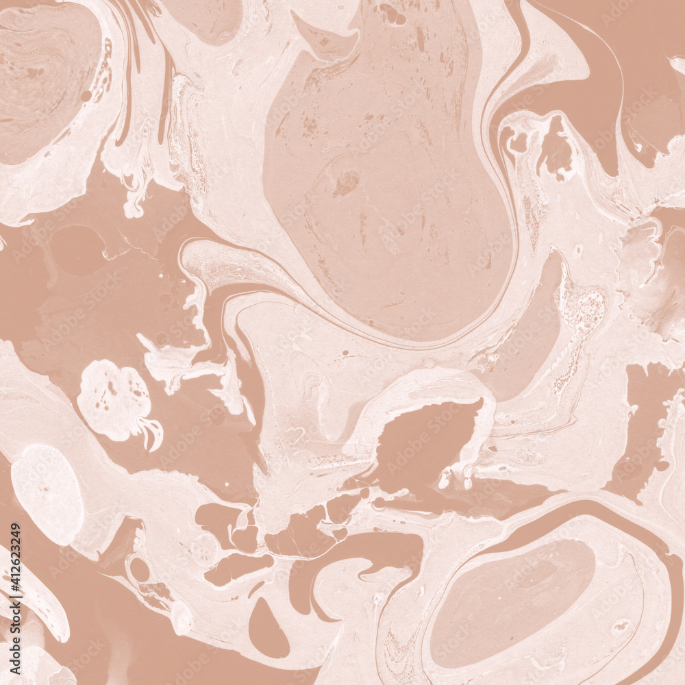 Fototapeta premium Creamy marble ink texture on watercolor paper background. Marble stone image. Bath bomb effect. Psychedelic biomorphic art.