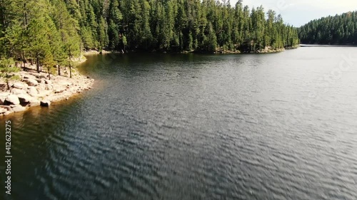 Aerial footage of Bear Canyon Lake on the Mogollon Rim in  Northern Arizona.  photo