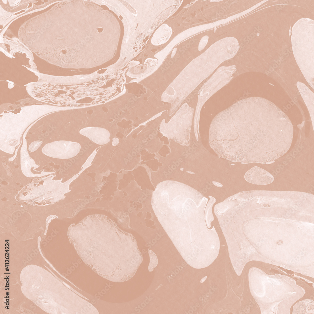 Fototapeta premium Creamy marble ink texture on watercolor paper background. Marble stone image. Bath bomb effect. Psychedelic biomorphic art.