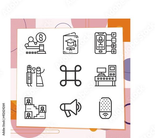 Simple set of 9 icons related to bidding