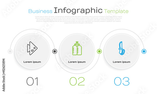 Set line Fish, Aqualung and Knife. Business infographic template. Vector.