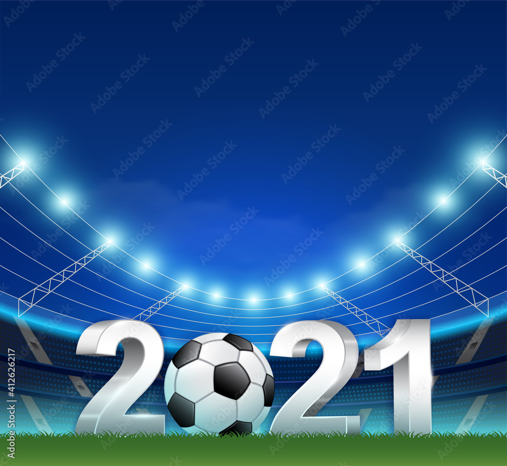 Naklejka premium Football 2021 3d banner template for sport soccer ball national and football league or tournament championship vector illustration