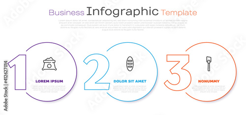 Set line Bag of flour, Bread loaf and Spatula. Business infographic template. Vector.