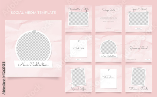social media template banner fashion sale promotion. fully editable instagram and facebook square post frame puzzle organic sale poster. pink red color vector background