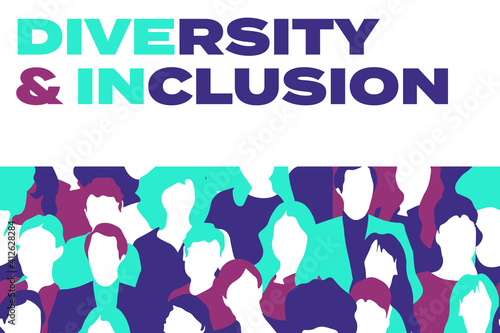 Diversity & inclusion banner. DIVE IN, united people, togetherness, empathy, revolution. Vector illustration. 