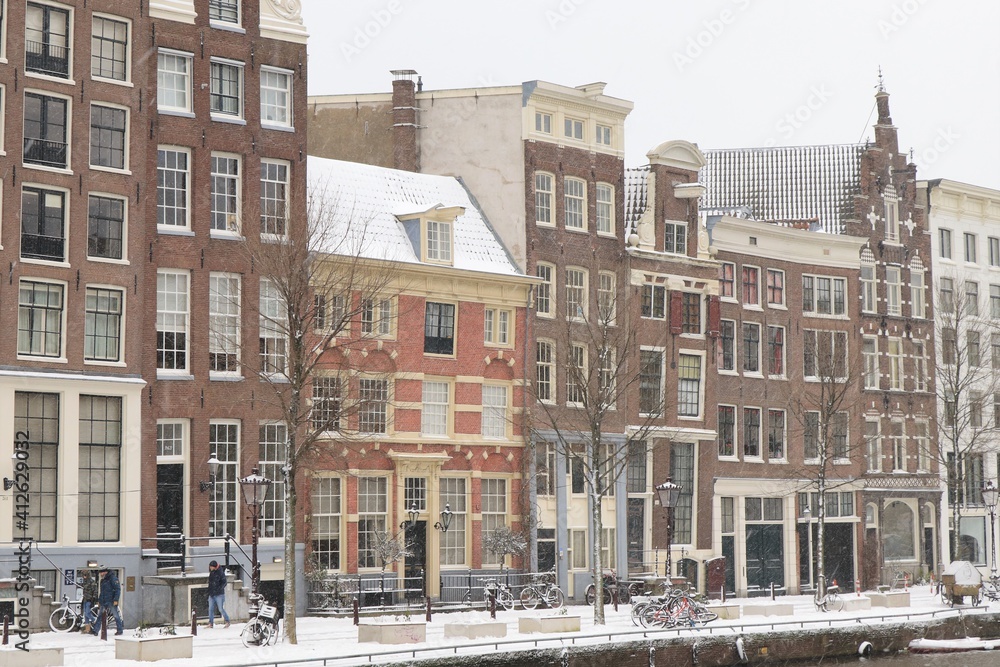 Amsterdam Canal Buildings with Snow