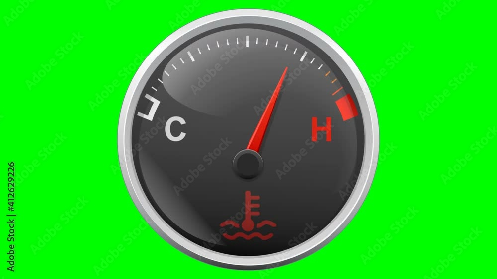 Engine temperature gauge that rises until the vehicle overheats and the warning light comes on (green background for clipping) Engine temperature gauge that rises until the vehicle overheats and the warning light comes on (green background for clipping)