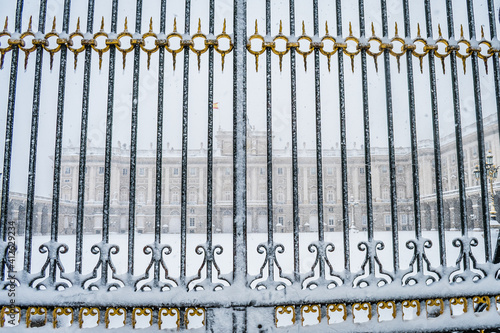 Cityscape of the streets of Madrid during The Snow Storm 