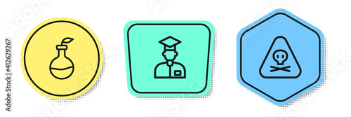Set line Plant breeding, Laboratory assistant and Triangle warning toxic. Colored shapes. Vector.