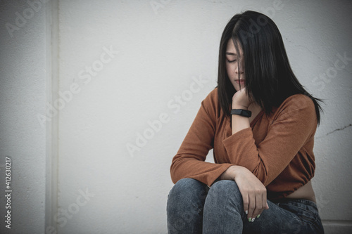 Asian woman sad from love,She worry because stress from boyfriend,Heartbreak woman concept