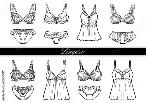 おしゃれなランジェリー　女性用下着イラストセット