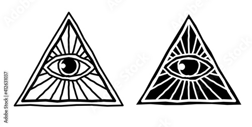 Illuminati Symbol All Seeing Eye - Eye of Providence Hand Drawn Vector Sign Illustration Isolated on White