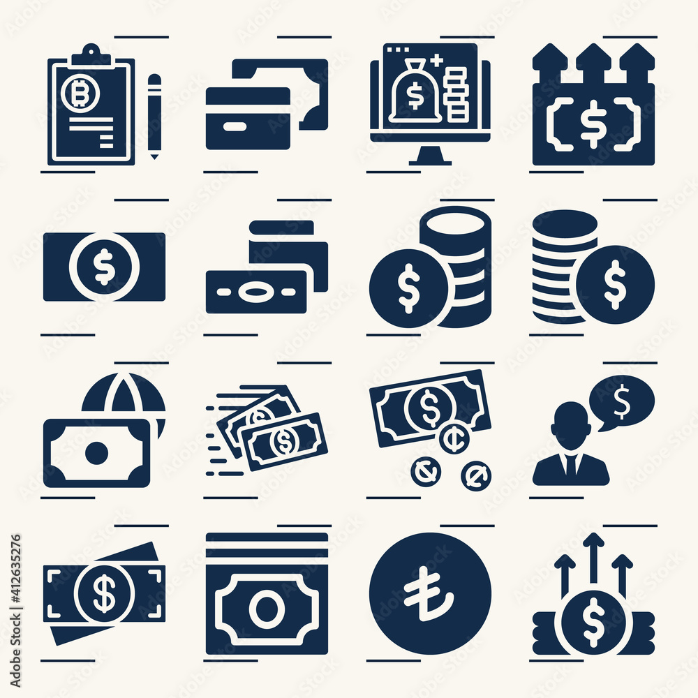 Simple set of liquidity related filled icons. Simple set of liquidity related filled icons.