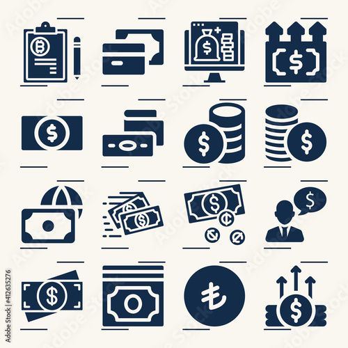 Simple set of liquidity related filled icons.