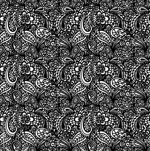 Luxurious, royal vector seamless pattern. Ornate background with hand drawn decorative flowers and elements. Vintage floral ornament for antistress coloring or print on fabrics